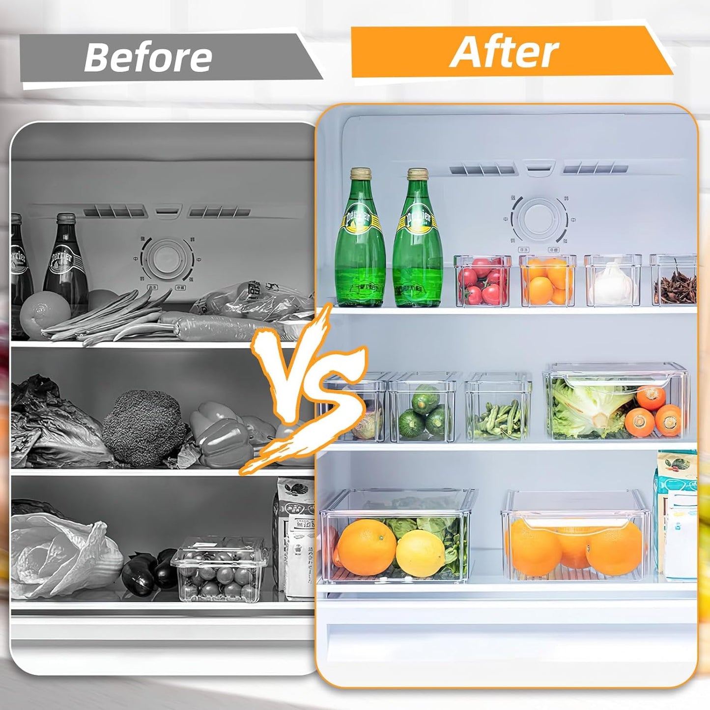 12 Pack Fridge Organizer, Refrigerator Organizer Bins with Lids, Clear Stackable BPA-Free Produce Fruit Storage Containers (115Z-01)