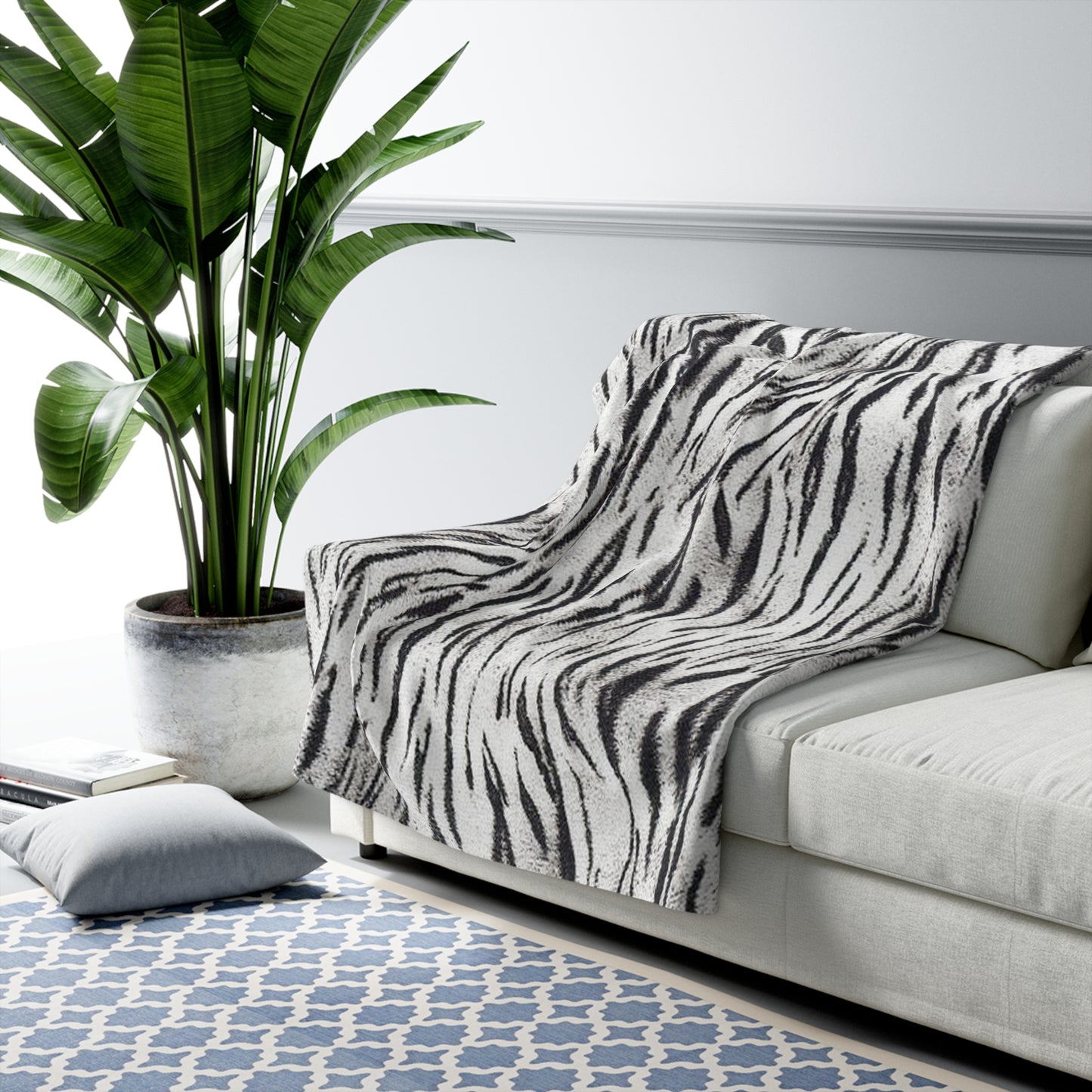 Sherpa Fleece Blanket With Arctic Tiger Print for a beautiful Astetic for your home or office