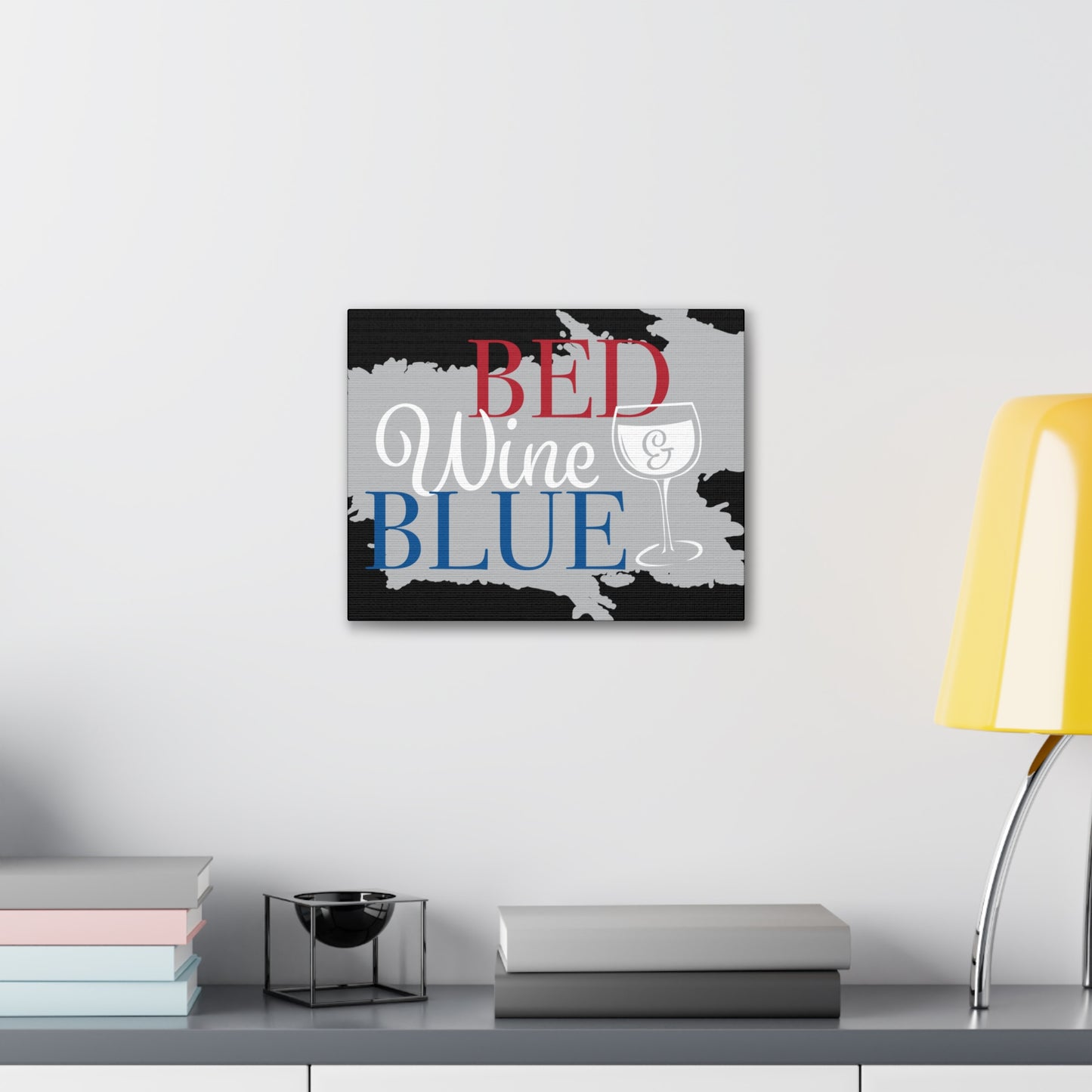 Bed ,Wine , And Blue canvas art piece for living and office space