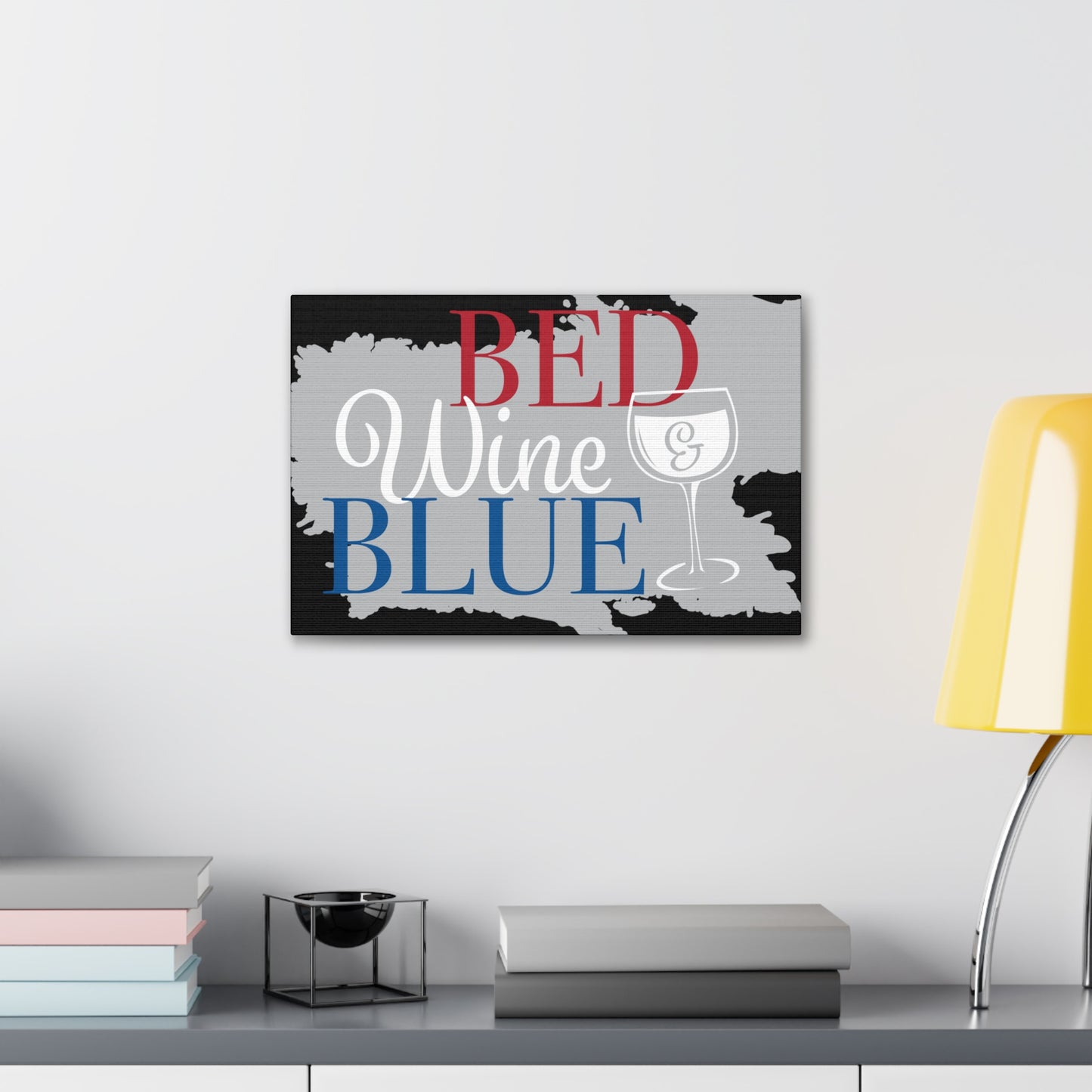 Bed ,Wine , And Blue canvas art piece for living and office space