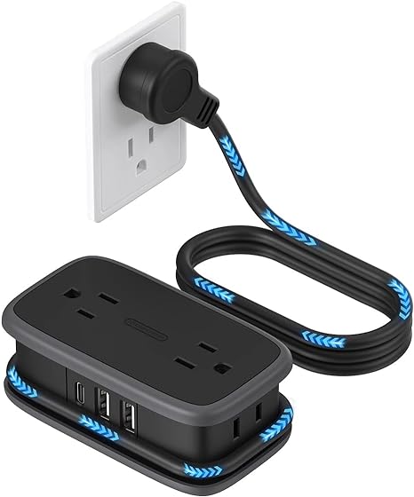 Travel Power Strip with USB C Port, NTONPOWER Flat Plug Extension Cord with 4 Outlets 3 USB (1 USB C) for Cruise Ship Essentials, 4ft Wrapped Short Extension Cord for Hotel Dorm Room