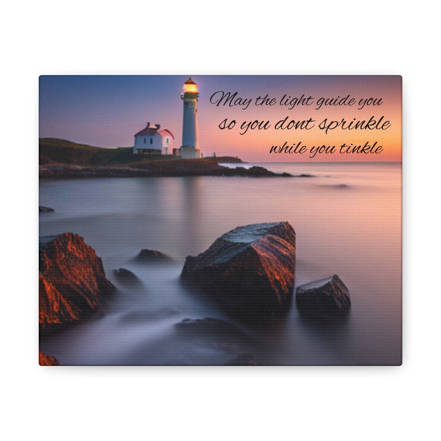 Beautiful Lighthouse with corny quote for bathroom