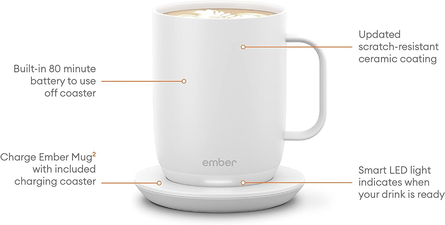 Ember Temperature Control Smart Mug 2, 10 Oz, App-Controlled Heated Coffee Mug with 80 Min Battery Life and Improved Design, Rose Gold