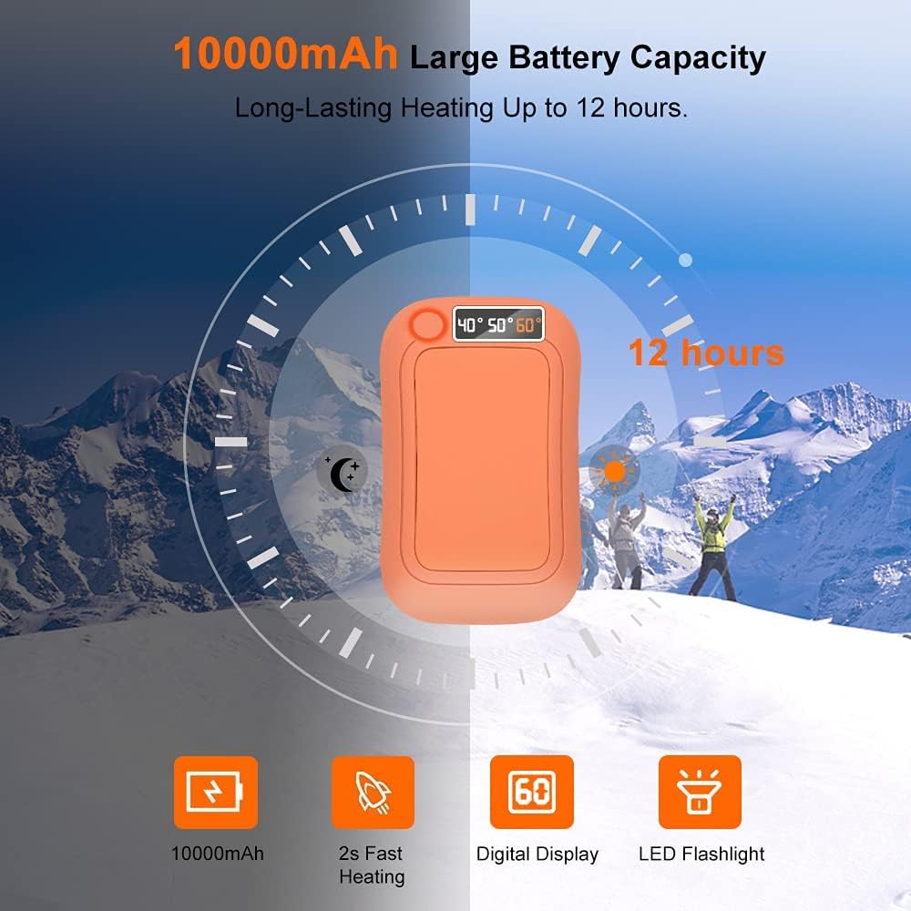 Hand Warmers Rechargeable, 10000mAh Reusable Hand Warmer, Electric Portable Pocket Warmer/Power Bank, USB Double-Sided Heating Warmer for Ski, Hunting, Golf../ Winter Gifts for Women Men