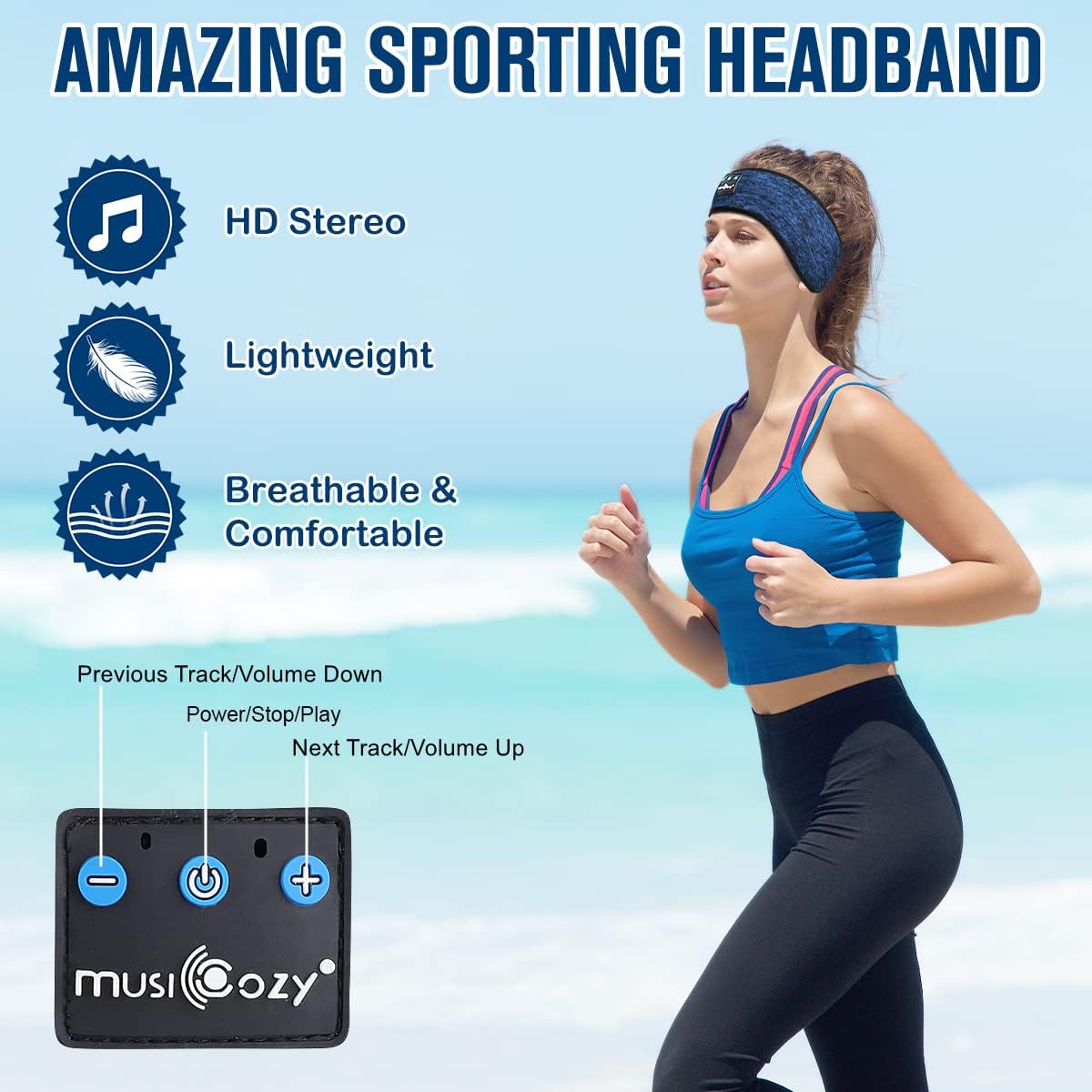 MUSICOZY Sleep Headphones Wireless Bluetooth 5.2 Headband, Music Sports Sleeping Headband Headphones Earbuds Earphones for Women Girls Mom Workout Running Jogging Yoga Cool Gadgets Unique Gifts