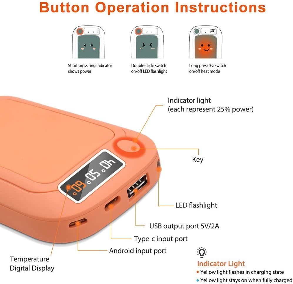 Hand Warmers Rechargeable, 10000mAh Reusable Hand Warmer, Electric Portable Pocket Warmer/Power Bank, USB Double-Sided Heating Warmer for Ski, Hunting, Golf../ Winter Gifts for Women Men