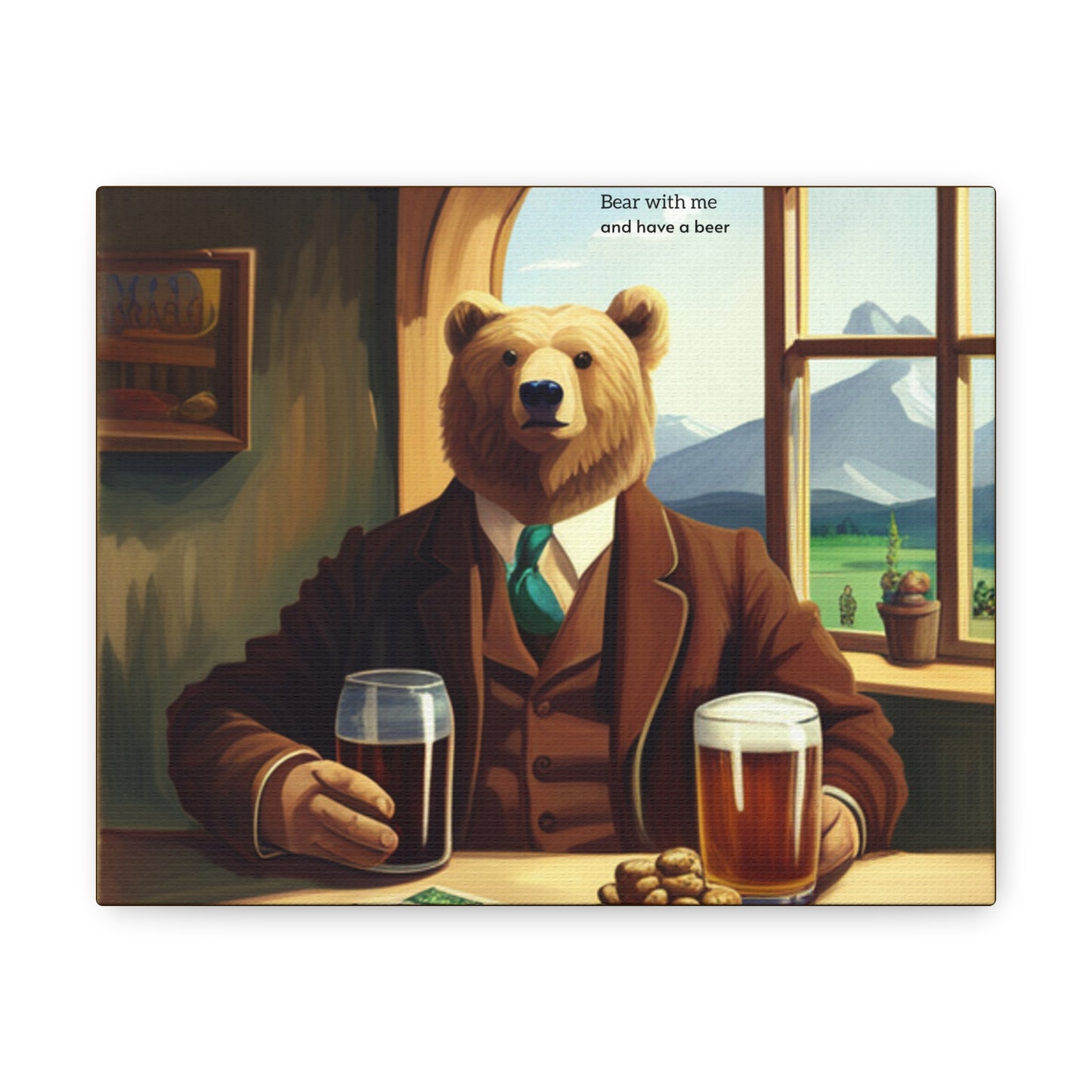 Corny Bear with beer canvas art for bar or kitchen