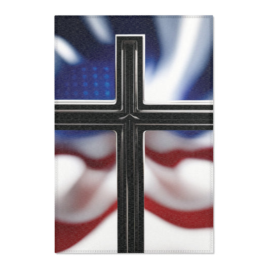 American flag with cross Area Rug. Kitchen, Front door, Bathroom