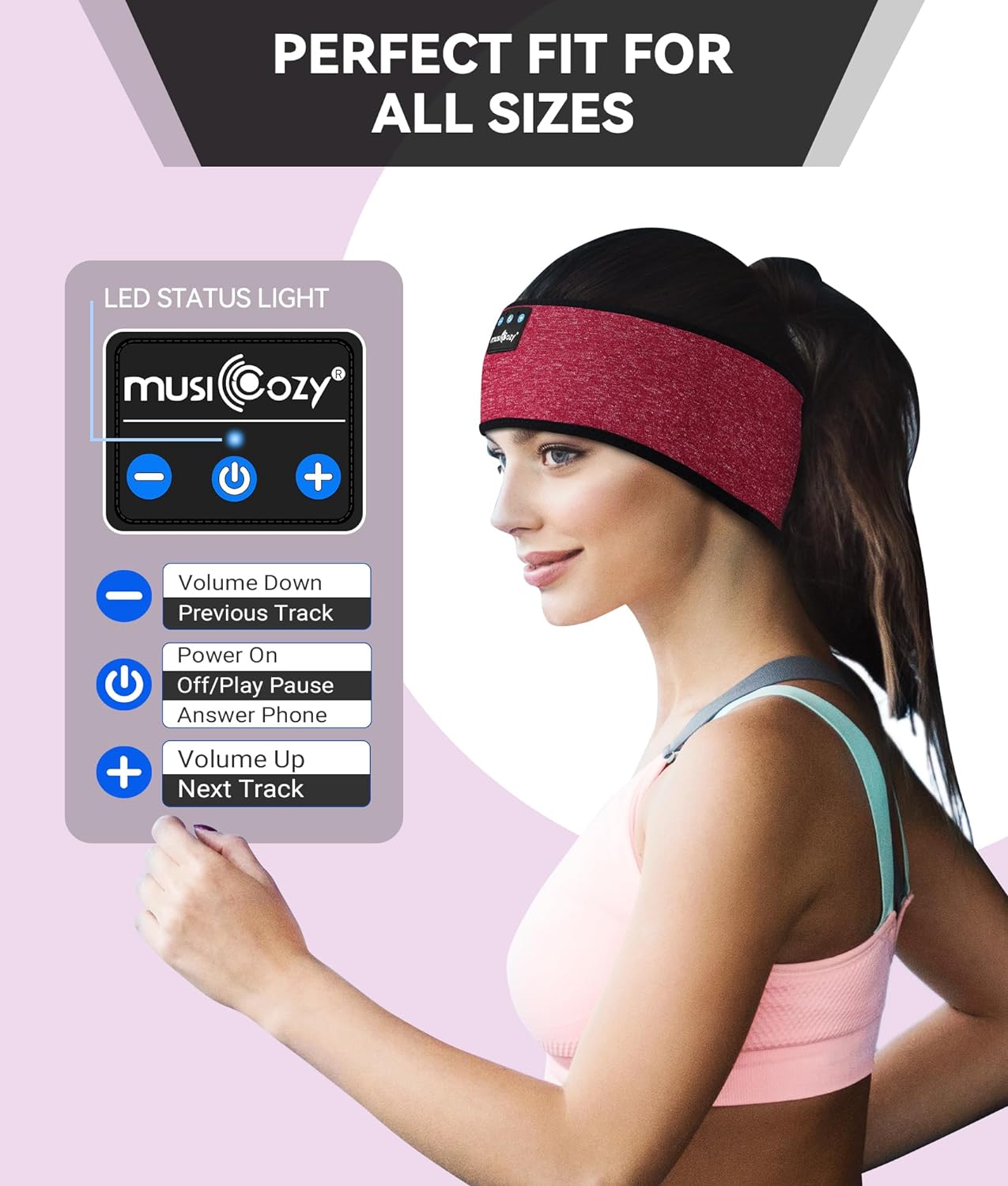 MUSICOZY Sleep Headphones Wireless Bluetooth 5.2 Headband, Music Sports Sleeping Headband Headphones Earbuds Earphones for Women Girls Mom Workout Running Jogging Yoga Cool Gadgets Unique Gifts