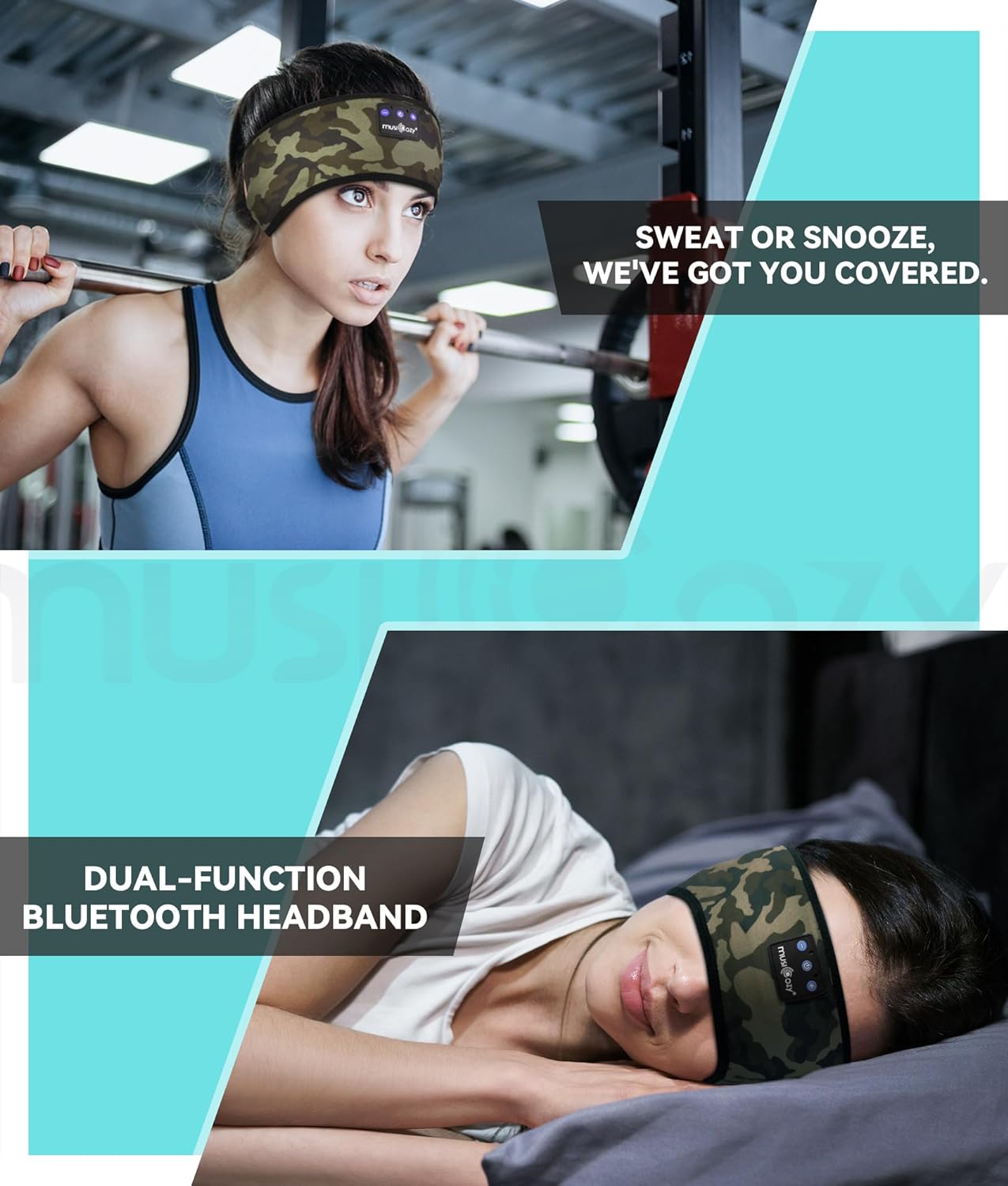 MUSICOZY Sleep Headphones Wireless Bluetooth 5.2 Headband, Music Sports Sleeping Headband Headphones Earbuds Earphones for Women Girls Mom Workout Running Jogging Yoga Cool Gadgets Unique Gifts