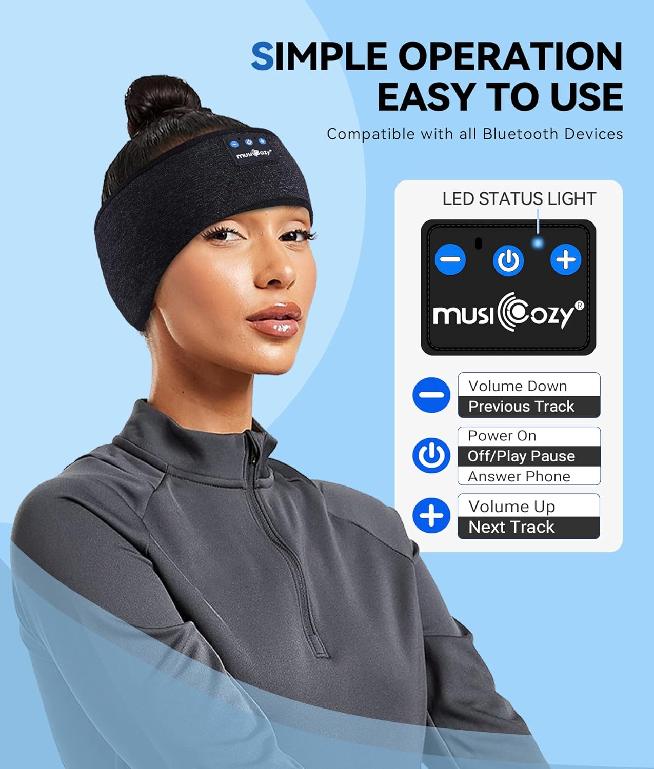 MUSICOZY Sleep Headphones Wireless Bluetooth 5.2 Headband, Music Sports Sleeping Headband Headphones Earbuds Earphones for Women Girls Mom Workout Running Jogging Yoga Cool Gadgets Unique Gifts