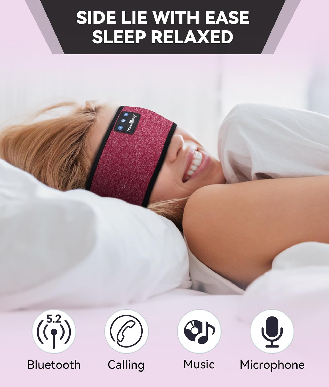 MUSICOZY Sleep Headphones Wireless Bluetooth 5.2 Headband, Music Sports Sleeping Headband Headphones Earbuds Earphones for Women Girls Mom Workout Running Jogging Yoga Cool Gadgets Unique Gifts