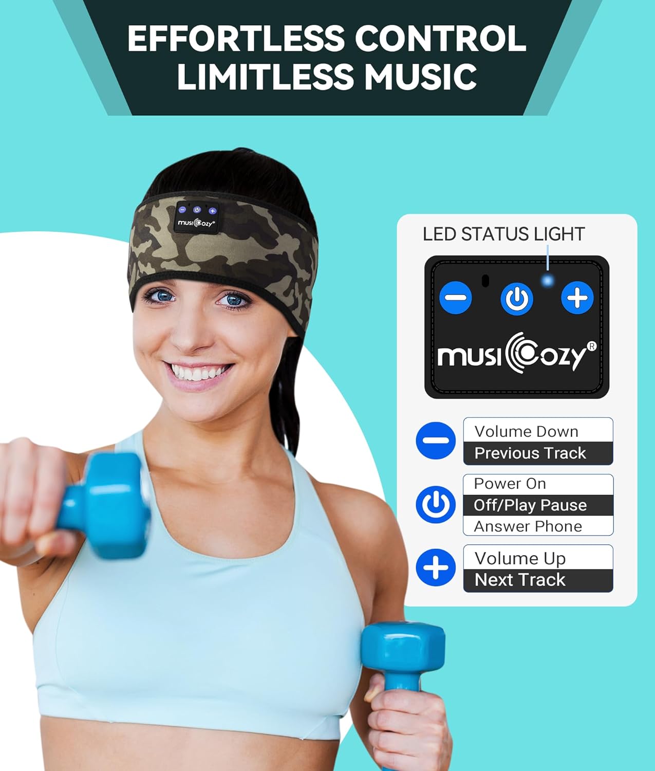 MUSICOZY Sleep Headphones Wireless Bluetooth 5.2 Headband, Music Sports Sleeping Headband Headphones Earbuds Earphones for Women Girls Mom Workout Running Jogging Yoga Cool Gadgets Unique Gifts