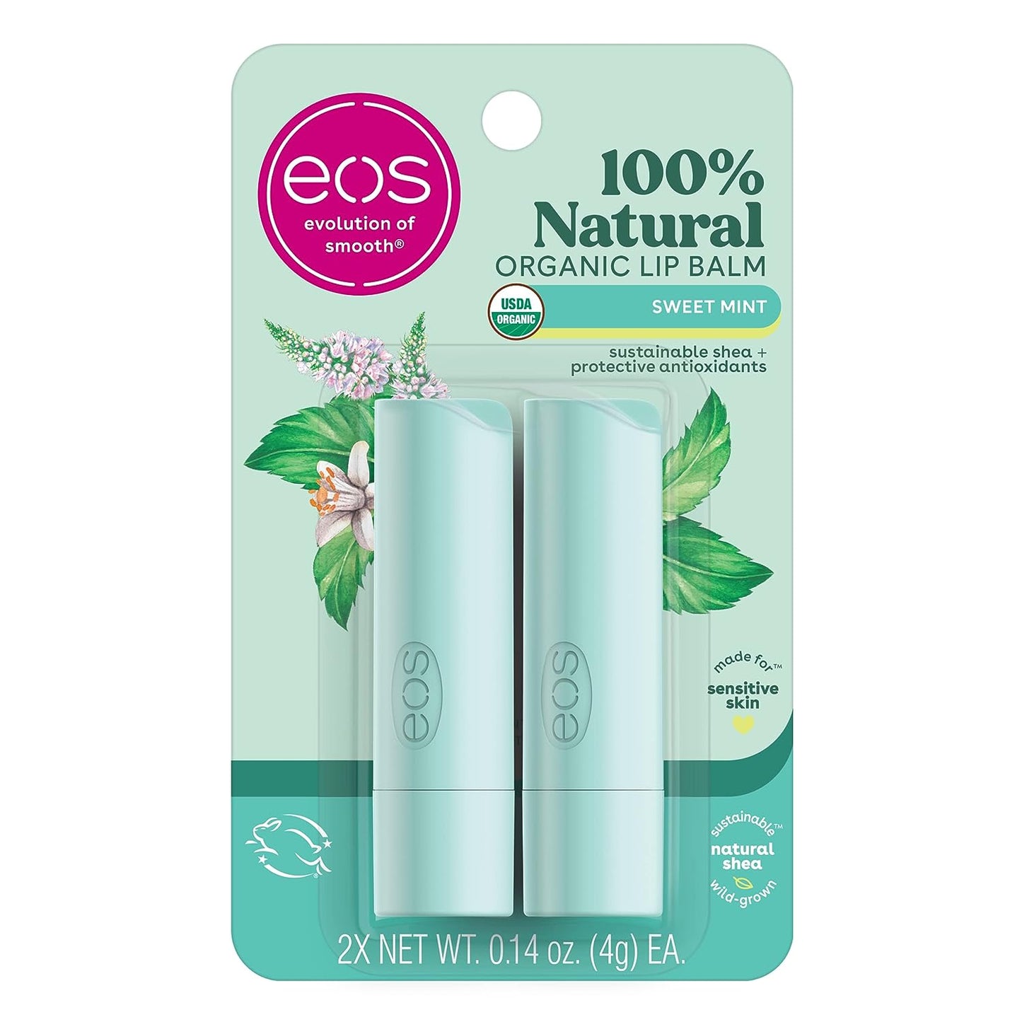 eos 100% Natural & Organic Lip Balm Trio- Vanilla Bean, Sweet Mint, & Strawberry Sorbet, Made for Sensitive Skin, Lip Care Products, 0.14 oz, 3-Pack