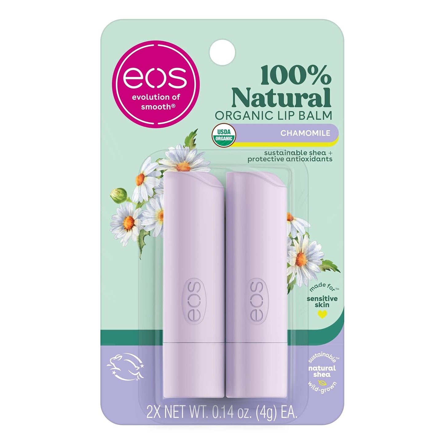 eos 100% Natural & Organic Lip Balm Trio- Vanilla Bean, Sweet Mint, & Strawberry Sorbet, Made for Sensitive Skin, Lip Care Products, 0.14 oz, 3-Pack