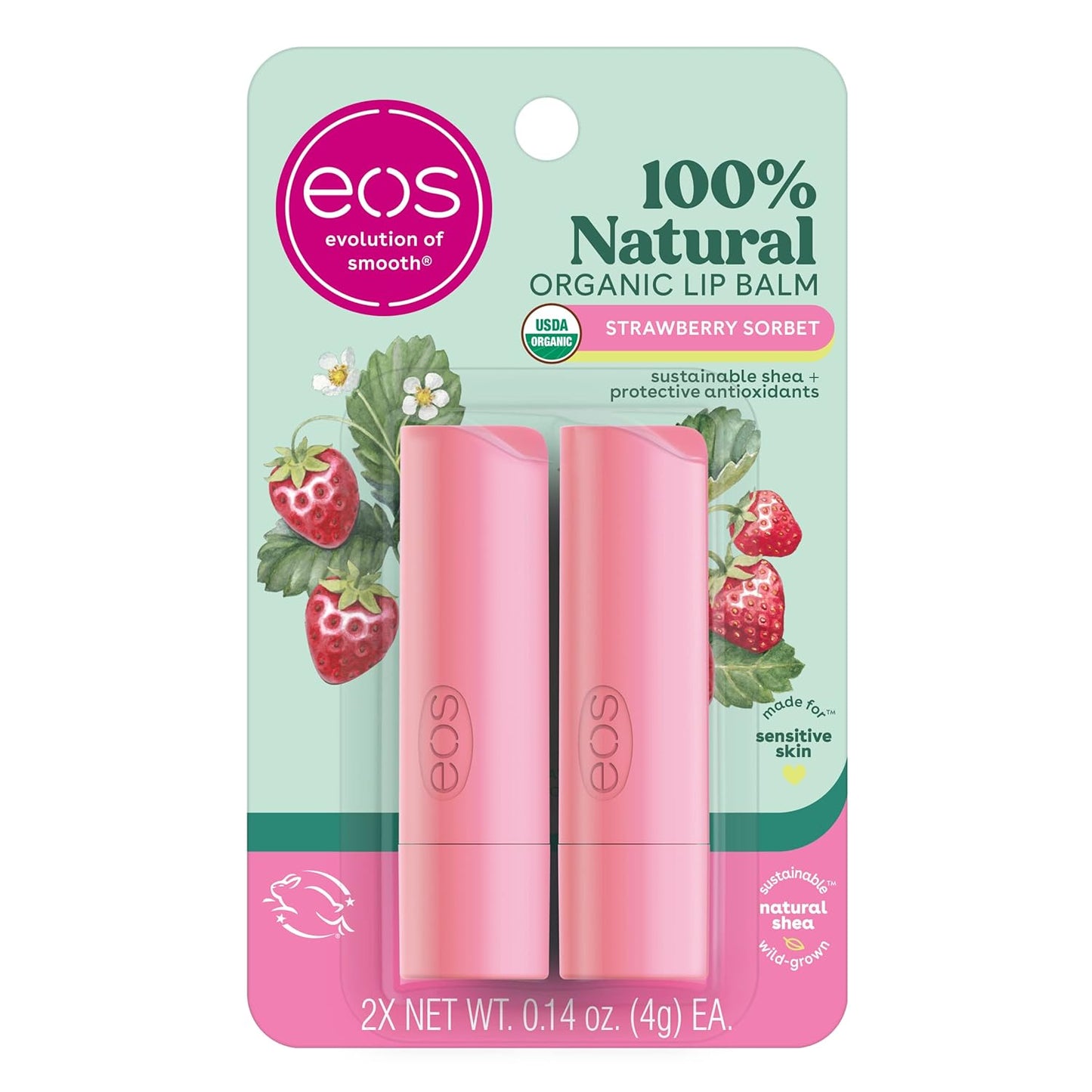 eos 100% Natural & Organic Lip Balm Trio- Vanilla Bean, Sweet Mint, & Strawberry Sorbet, Made for Sensitive Skin, Lip Care Products, 0.14 oz, 3-Pack