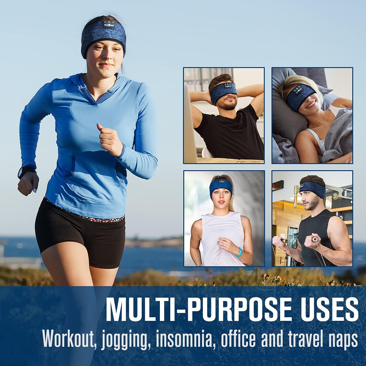 MUSICOZY Sleep Headphones Wireless Bluetooth 5.2 Headband, Music Sports Sleeping Headband Headphones Earbuds Earphones for Women Girls Mom Workout Running Jogging Yoga Cool Gadgets Unique Gifts