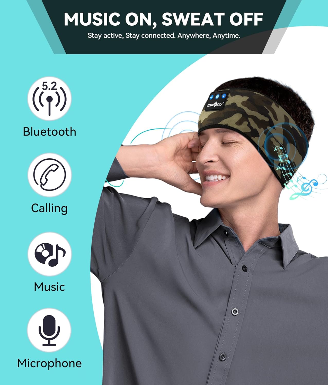 MUSICOZY Sleep Headphones Wireless Bluetooth 5.2 Headband, Music Sports Sleeping Headband Headphones Earbuds Earphones for Women Girls Mom Workout Running Jogging Yoga Cool Gadgets Unique Gifts