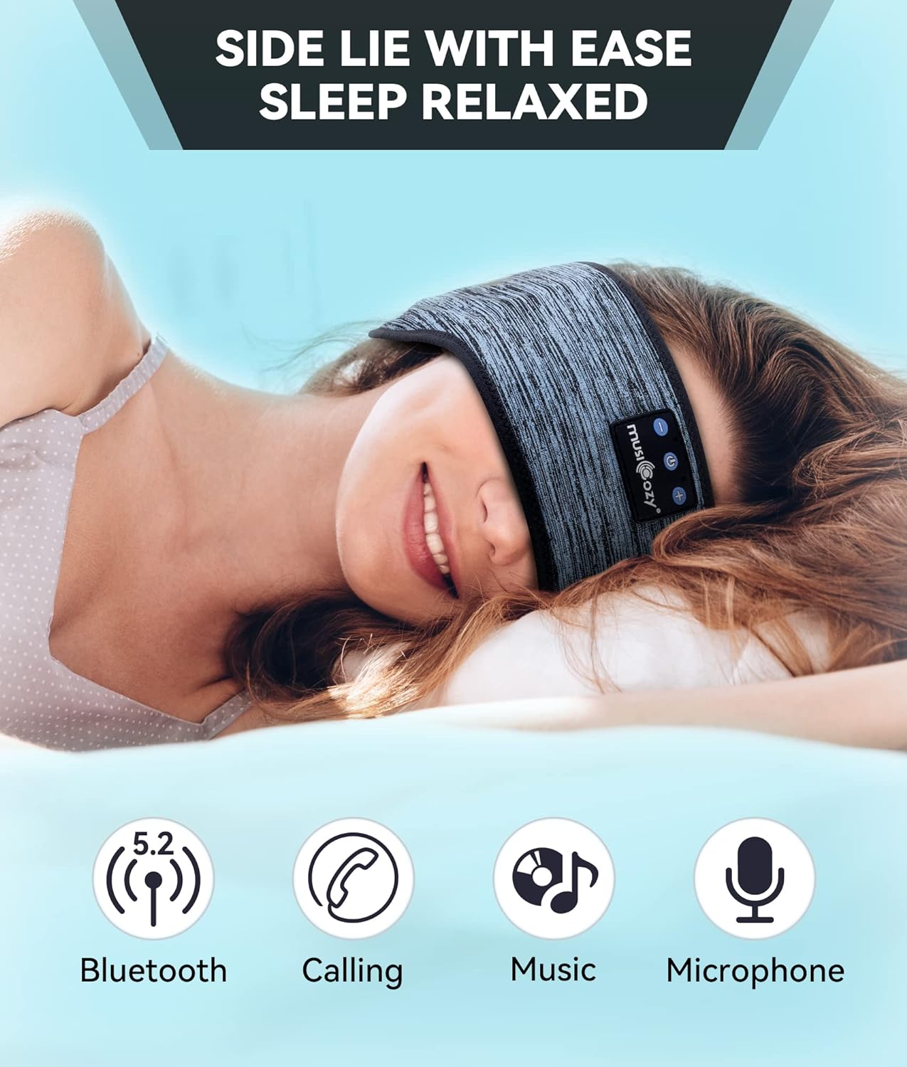 MUSICOZY Sleep Headphones Wireless Bluetooth 5.2 Headband, Music Sports Sleeping Headband Headphones Earbuds Earphones for Women Girls Mom Workout Running Jogging Yoga Cool Gadgets Unique Gifts