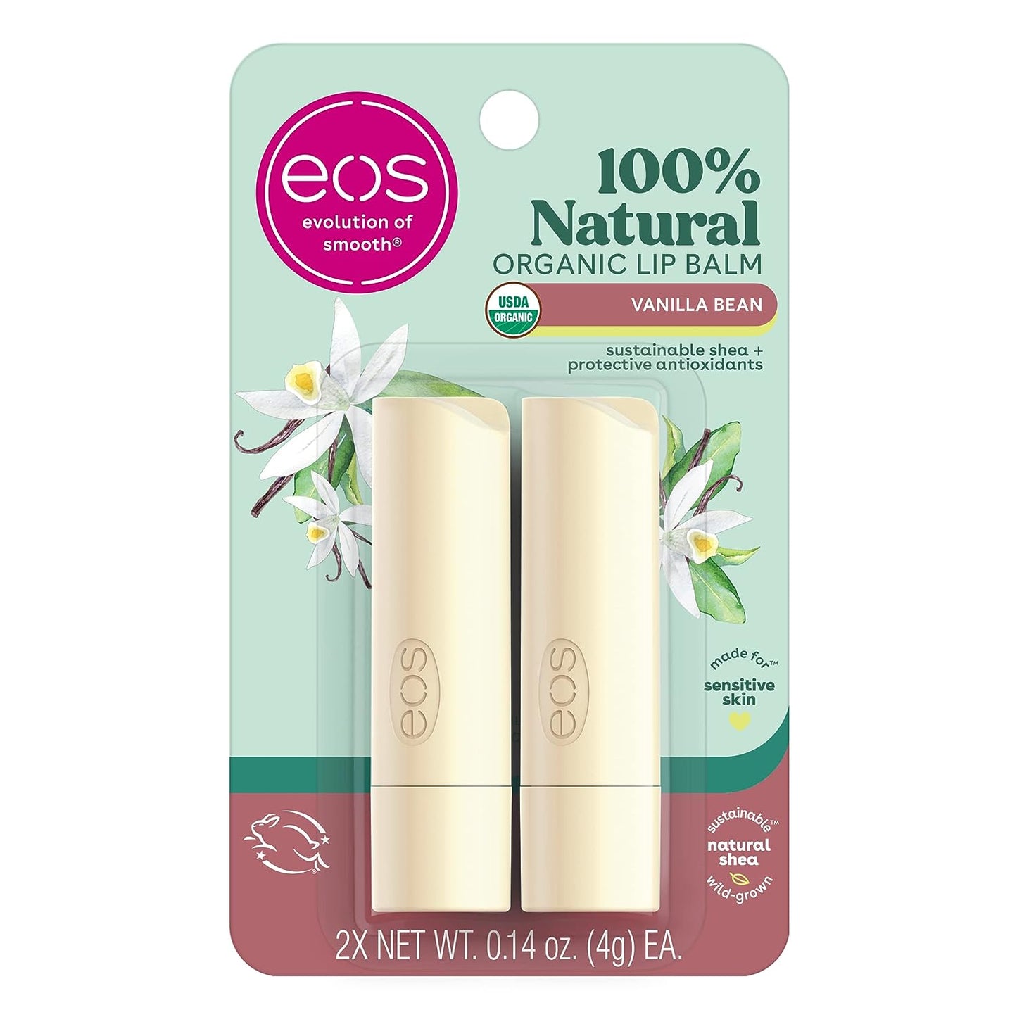 eos 100% Natural & Organic Lip Balm Trio- Vanilla Bean, Sweet Mint, & Strawberry Sorbet, Made for Sensitive Skin, Lip Care Products, 0.14 oz, 3-Pack