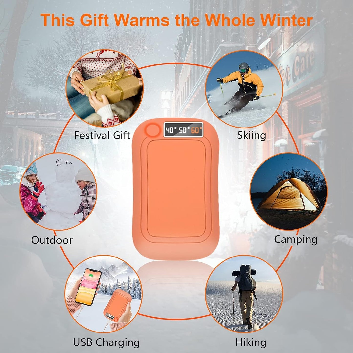 Hand Warmers Rechargeable, 10000mAh Reusable Hand Warmer, Electric Portable Pocket Warmer/Power Bank, USB Double-Sided Heating Warmer for Ski, Hunting, Golf../ Winter Gifts for Women Men