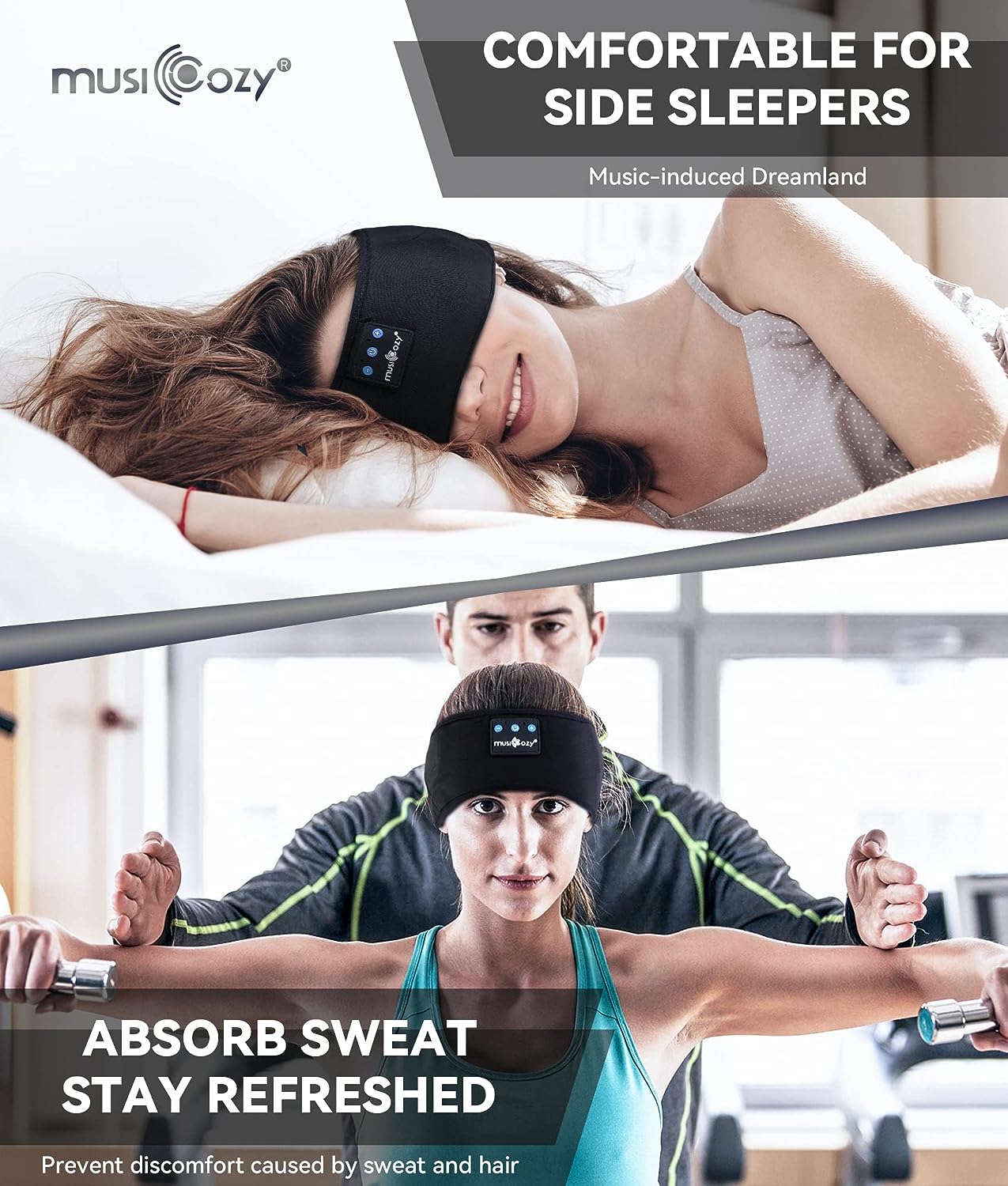 MUSICOZY Sleep Headphones Wireless Bluetooth 5.2 Headband, Music Sports Sleeping Headband Headphones Earbuds Earphones for Women Girls Mom Workout Running Jogging Yoga Cool Gadgets Unique Gifts