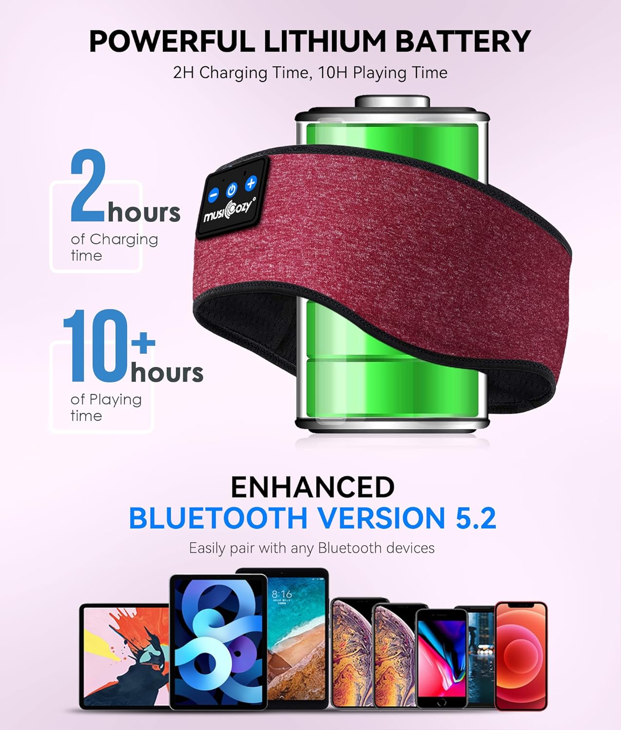 MUSICOZY Sleep Headphones Wireless Bluetooth 5.2 Headband, Music Sports Sleeping Headband Headphones Earbuds Earphones for Women Girls Mom Workout Running Jogging Yoga Cool Gadgets Unique Gifts