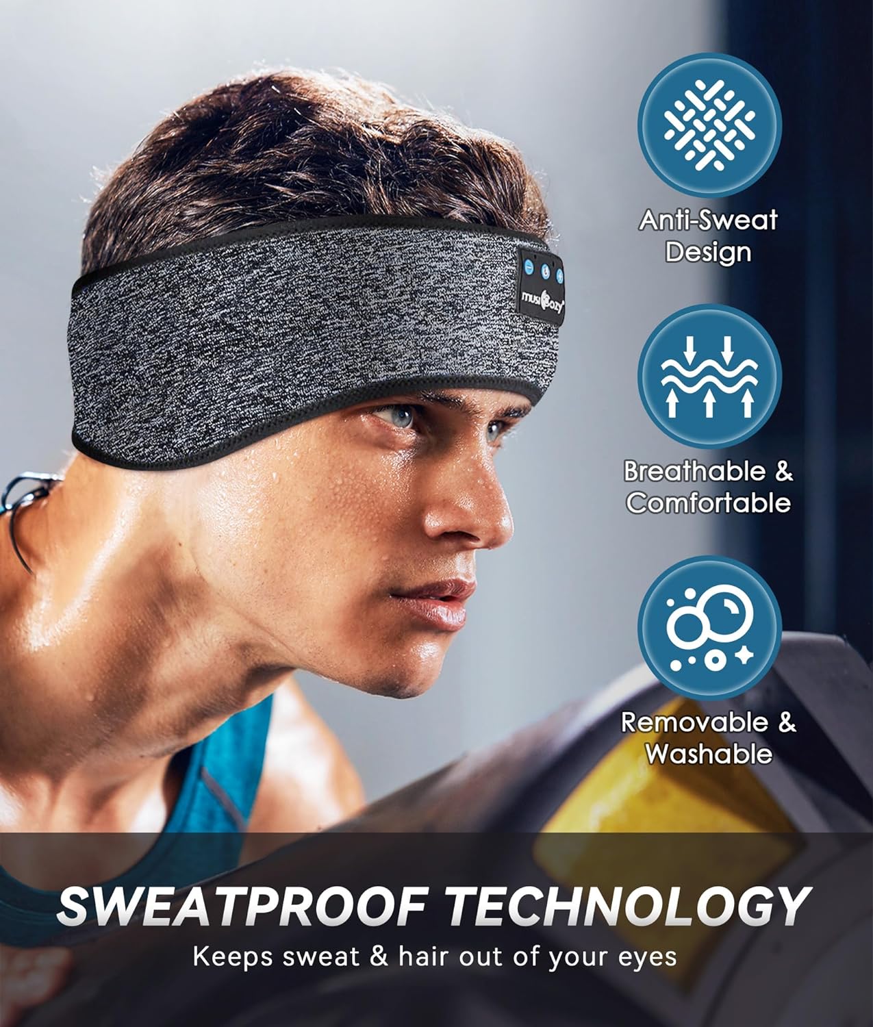 MUSICOZY Sleep Headphones Wireless Bluetooth 5.2 Headband, Music Sports Sleeping Headband Headphones Earbuds Earphones for Women Girls Mom Workout Running Jogging Yoga Cool Gadgets Unique Gifts