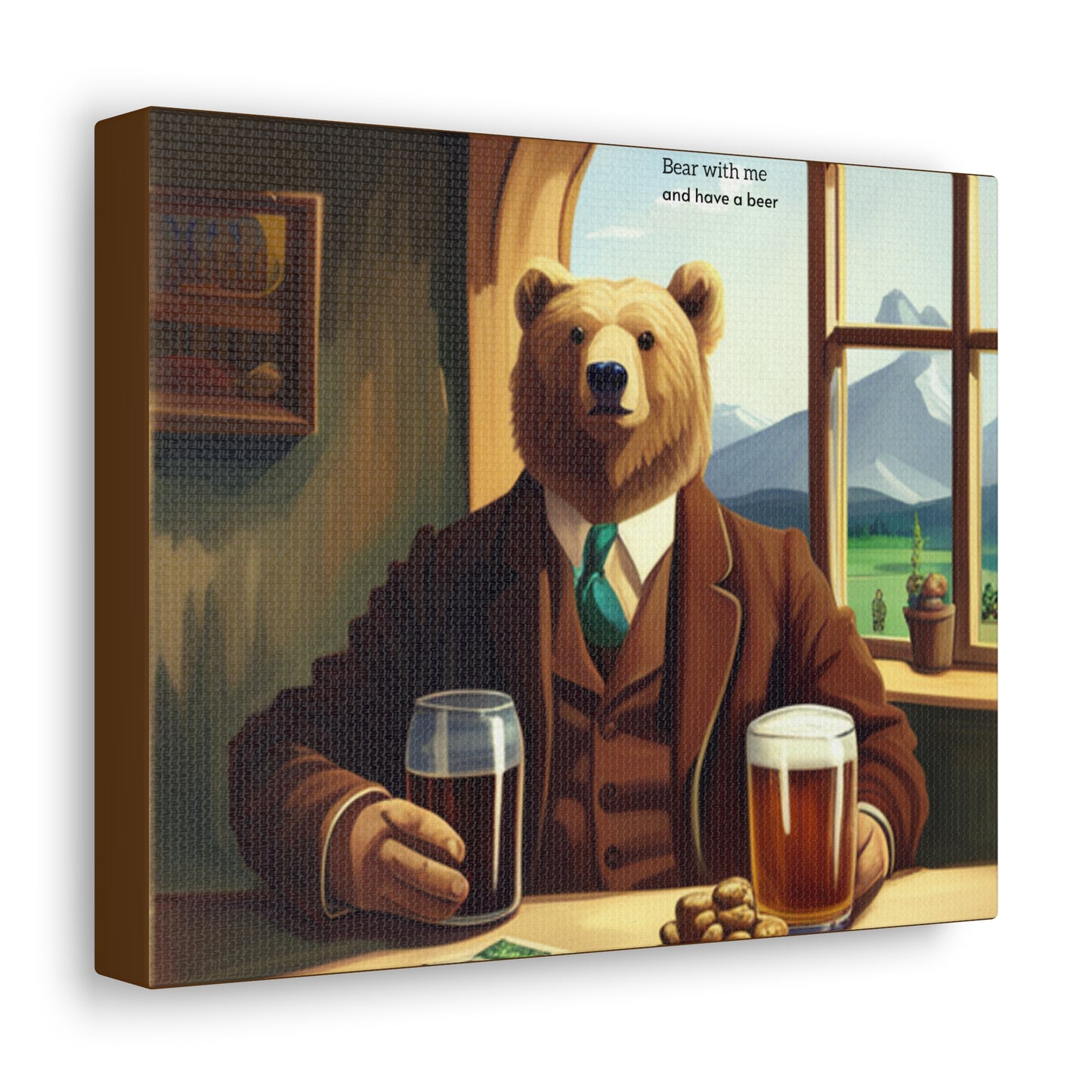 Corny Bear with beer canvas art for bar or kitchen