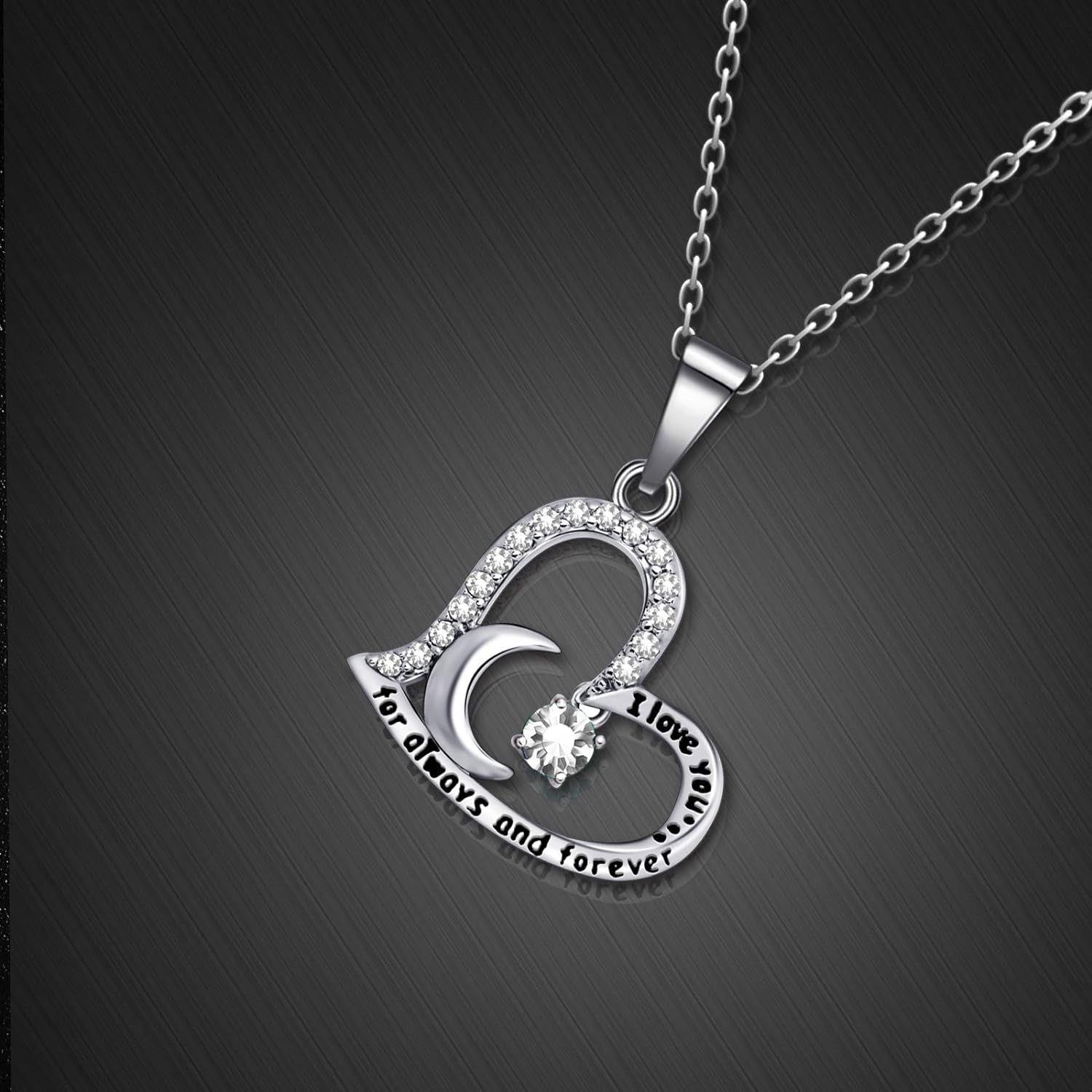 I Love You Always and Forever Pendant Birthstone Necklace Dancing Birthday Gift for Women Girl